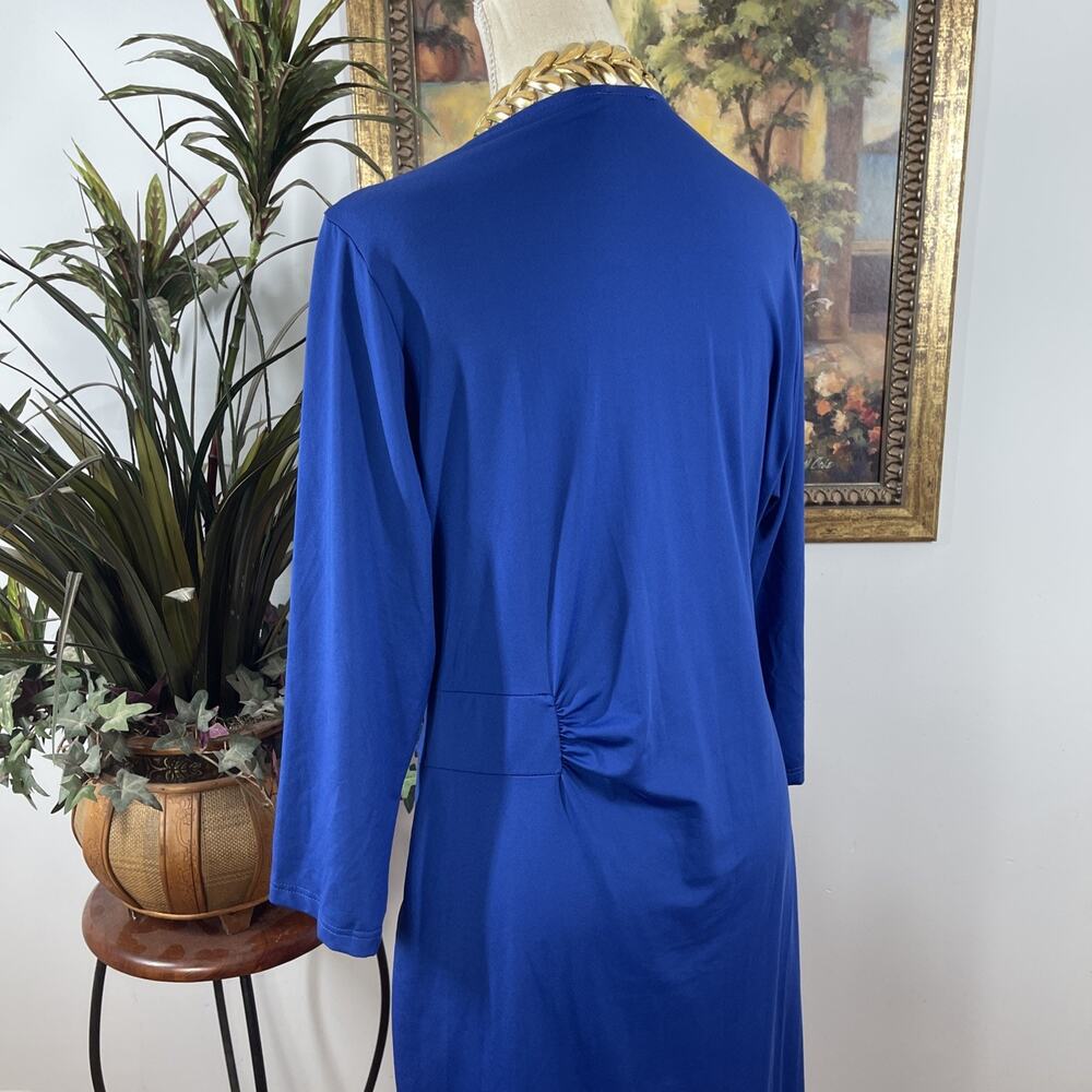 Venus Royal Blue Faux Wrap Ruched Midi Dress XL 3/4 Sleeve - Picture 5 of 12